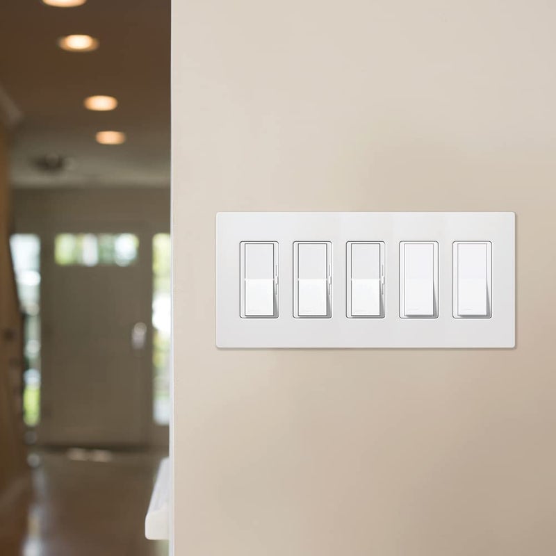 Lutron Claro 5 Gang Decorator/Rocker Wallplate, Gloss, Light Almond (1-Pack) | Cw-5-La - Image 3